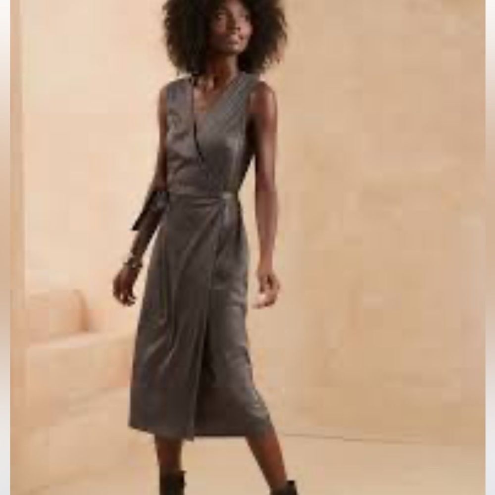 Banana Republic Gray Vegan Suede Sleeveless Wrap Dress S